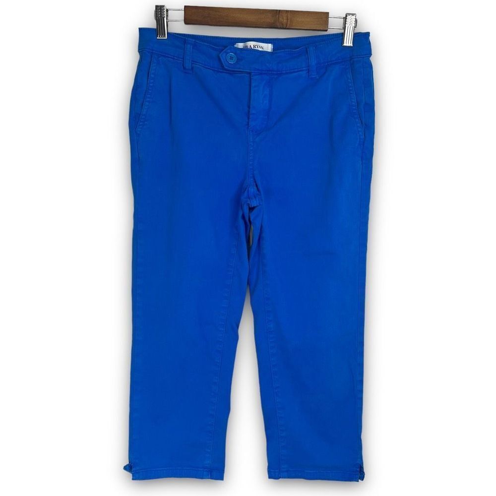 Lila Ryan Blue Mid-Rise Flat Front Straight Leg Stretch Chino Cropped Pants Sz 4